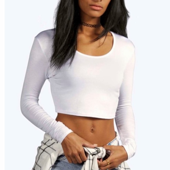 Boohoo Tops - White Long Sleeve Crop Top